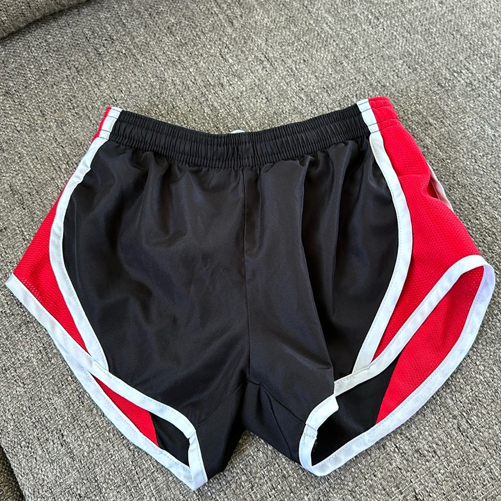 Soffe Girls Team Shorty Athletic Running Shorts Black Red White Size S 7/8